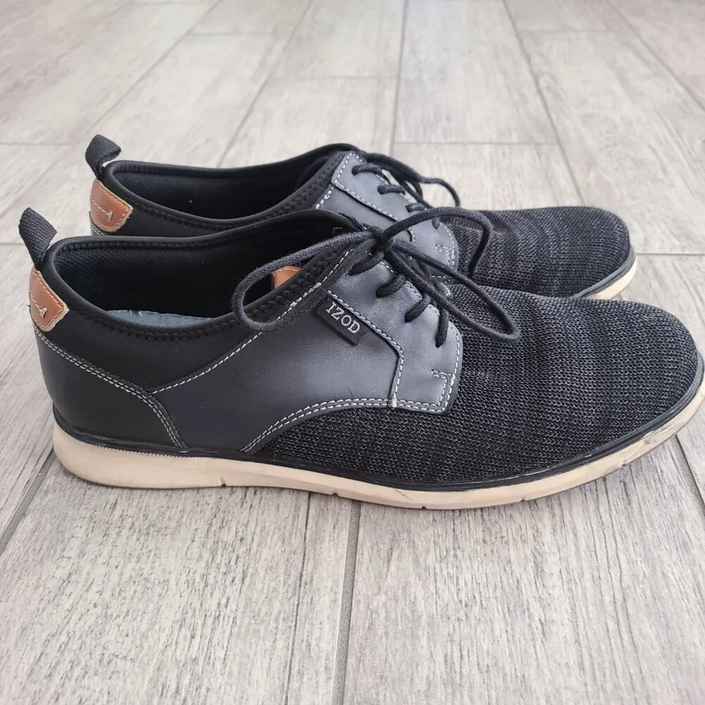 IZOD mens memory foam drift black knit casual oxford style lace up shoes size 11
